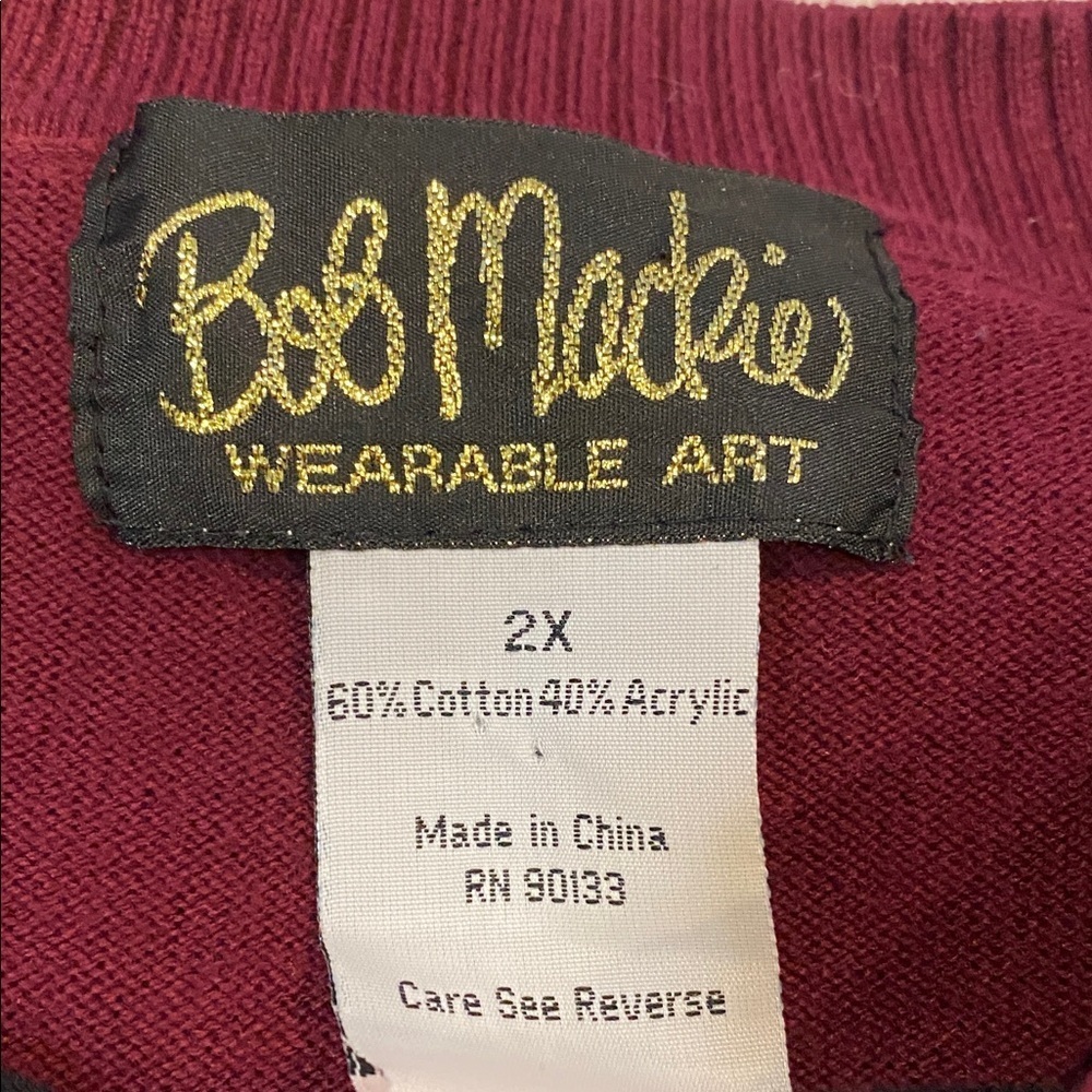 Bob Mackie Wearable Art Vintage Women's Burgundy Paisley Knit Sweater. Size 2X. - Picture 10 of 16